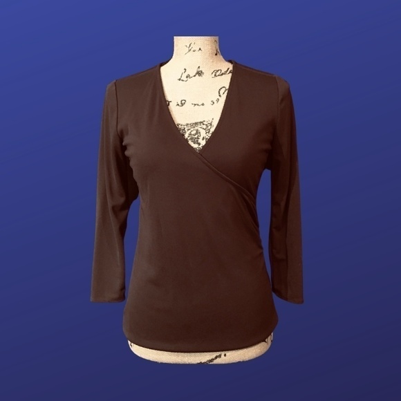 𝅺sigrid OLSEN Surplice Wrap Top, CHOCOLATE BROWN, Women’s Size X-Small, NWOT - Picture 1 of 8